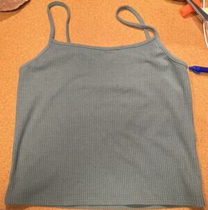 American Eagle Women’s Green Ribbed Cropped Tank Top Adjustable Stretch Large